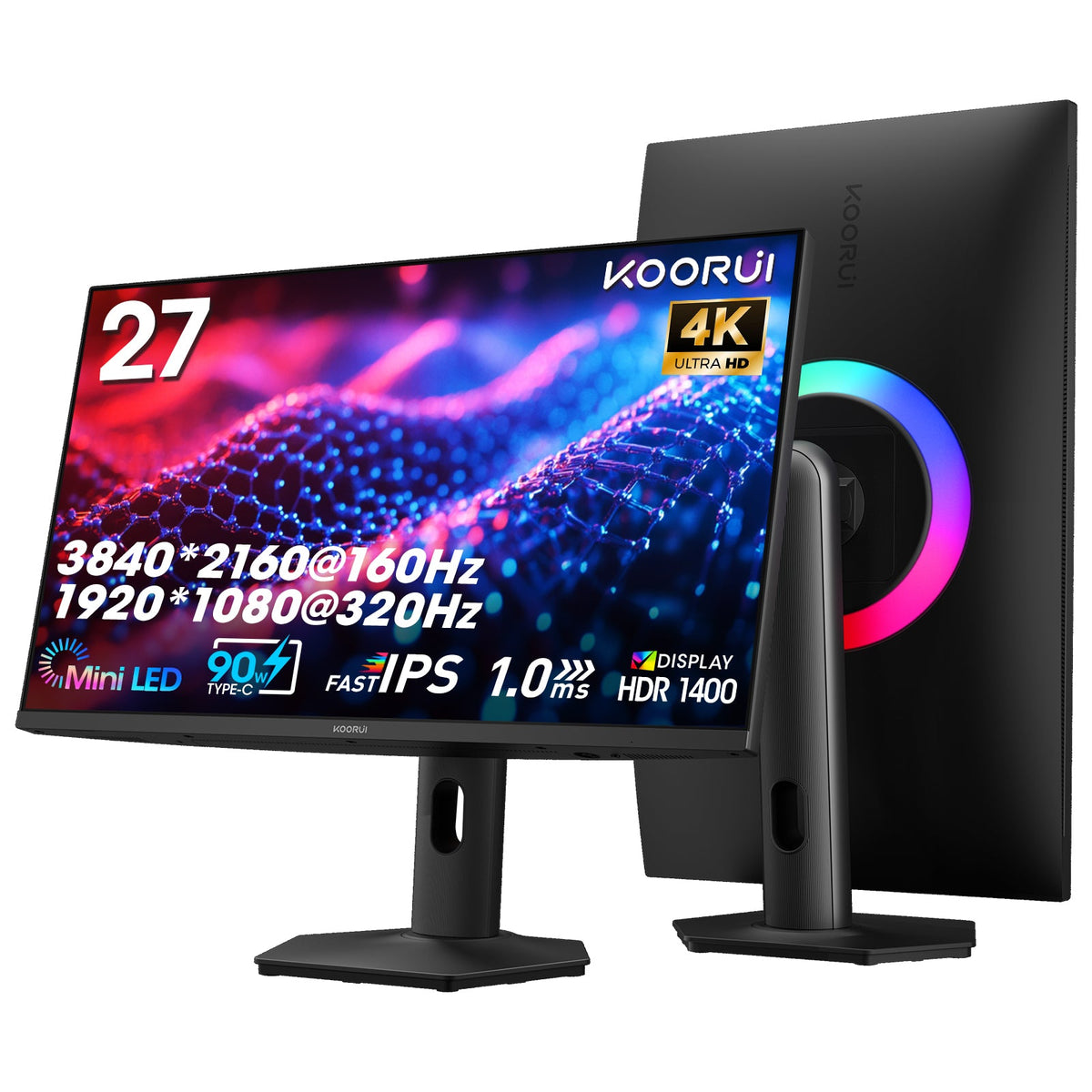 KOORUI S2741LM 27インチ デュアルモード IPS/Mini LED UHD 160Hz/FHD 320Hz ゲーミングモニター