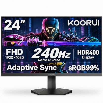 KOORUI ゲーミングモニター 24インチモニター240Hz FHD ディスプレイ1ms VA HDR sRGB99% HDMI DP VESA