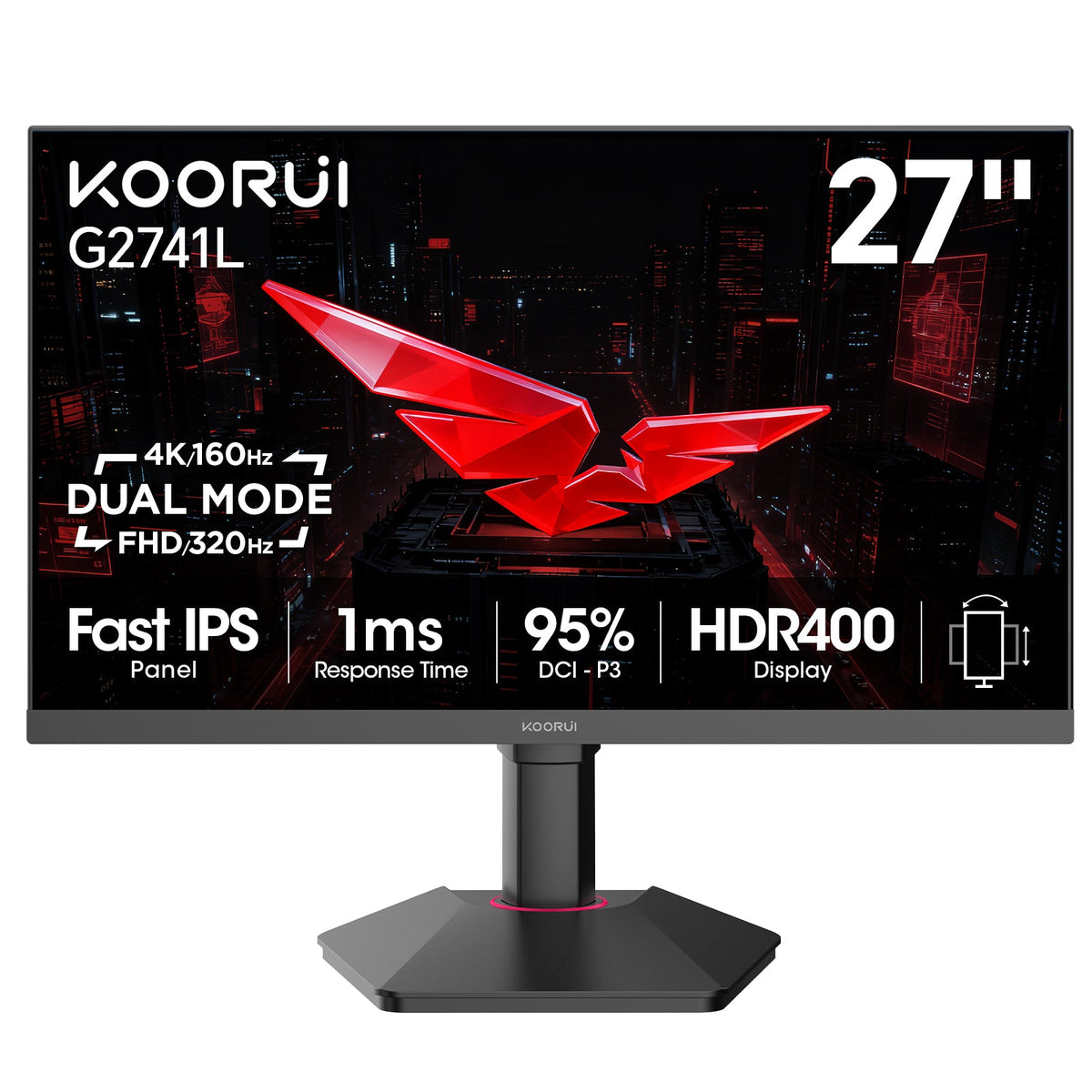 KOORUI G2741L 27インチ IPS 4K UHD デュアルモード UHD 160Hz/FHD 320Hz ゲーミングモニター